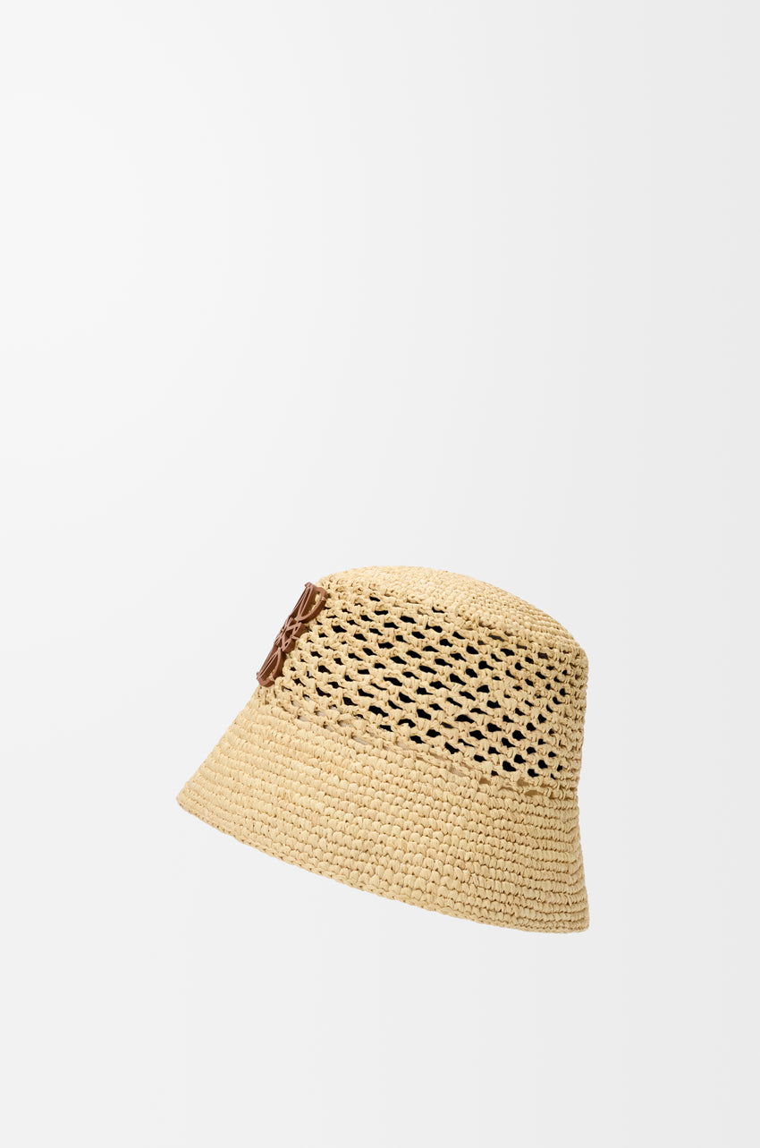 Anagram bucket hat in raffia and calfskin